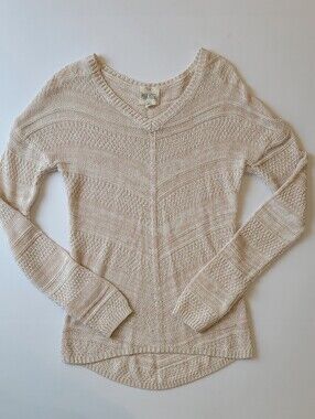 Pink Rose Soft Pink & Cream V-Neck Open Knit Sweater XS
